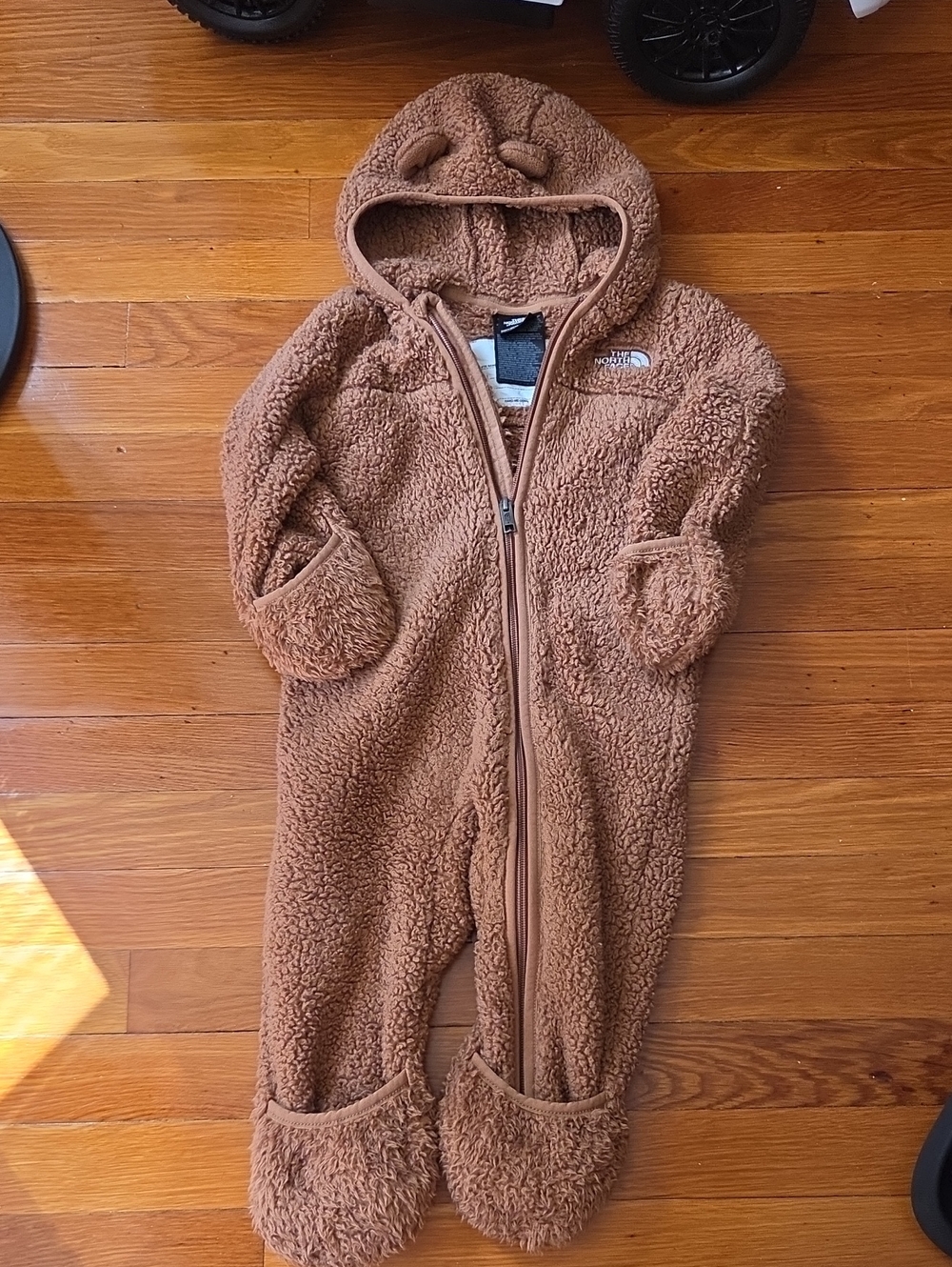 The North Face Brown Sherpa Hooded One-Piece Footie with Ears